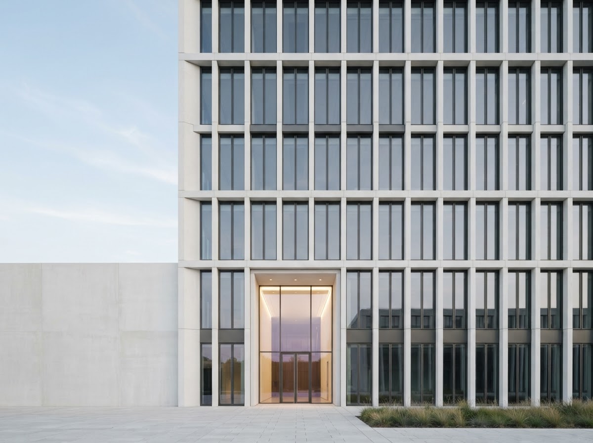 Modern glass and concrete building facade